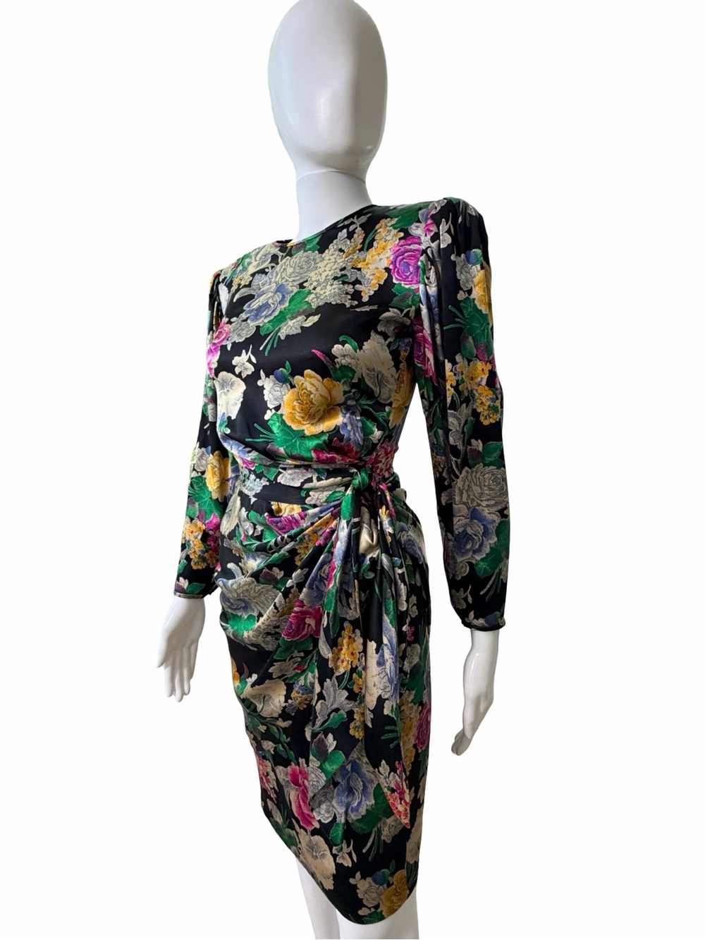 Vintage Emanuel Ungaro Parallèle Silk Floral Draped Dress Sz 4
